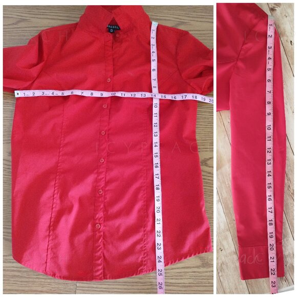 George Button Down Shirt Medium Red Top Classic Lagenlook Preppy Coastal Grandma - Picture 7 of 14